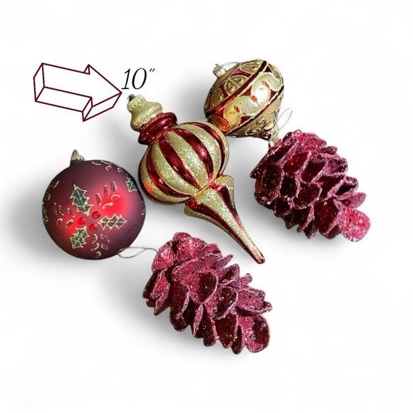 Oversized Holiday Ornament Set Shades of Gold and Red - Picture 1 of 11